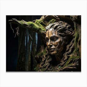 Weathered Wooden Sculpture Human Features Yet To Become Obscured By Time Textures Accentuated By T Canvas Print