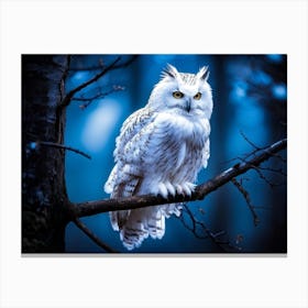 A Peaceful White Owl Perched Gently On A Slender Twig Its Feathers Soft And Downy In Contrast To T Canvas Print