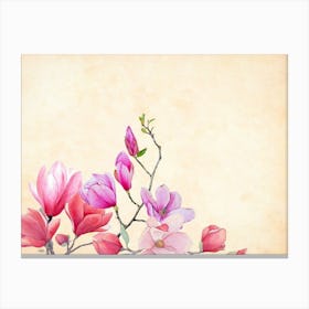 Magnolia Flowers Watercolor Painting Canvas Print