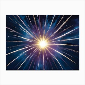 Photograph Of A Firework Exploding In The Night Sky, With Bright Yellow Sparks And Trails Of White Smoke Canvas Print