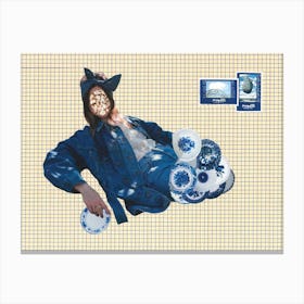 Woman In Blue And White plates Canvas Print