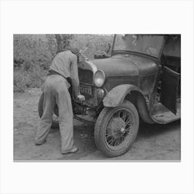 Migrant Boy Getting Ready To Crank His Car, Muskogee, Oklahoma By Russell Lee Canvas Print