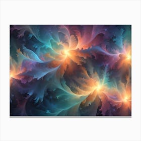 Abstract Background With Swirling, Feathery Forms In Shades Of Blue, Orange, And Pink Against A Dark Background Canvas Print