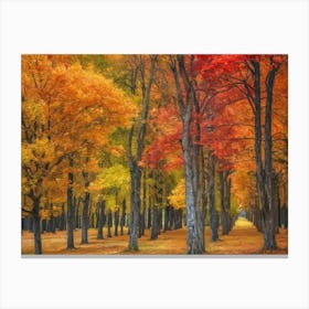 The Forest Is Full Of Trees And Yellow, Red And Orange Leaves Canvas Print