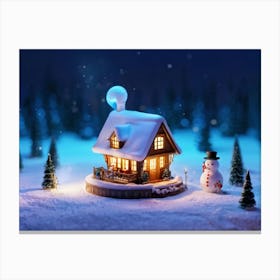 Miniature House Shaped Like A Cup Nestled In A Snow Covered Landscape At Night Illuminated By Windo (1) Canvas Print