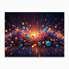 An Explosion Of Colorful Spheres And Glowing Particles Against A Dark Background, Representing Energy, Celebration, Or A Scientific Reaction Canvas Print