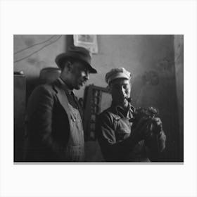 Untitled Photo, Possibly Related To Pomp Hall, Tenant Farmer, Talking To Another Farmer As He Waits At The Smith Canvas Print