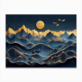 3d Modern Night Landscape with Dark Blue Background Canvas Print