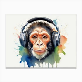 Chimpanzee With Headphones Canvas Print