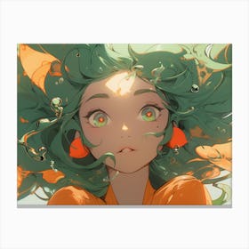 Anime Girl With Green Hair Canvas Print