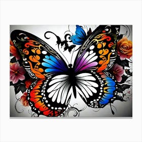 Butterfly With Roses 3 Canvas Print