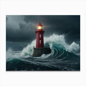 Lighthouse In The Storm 1 Canvas Print