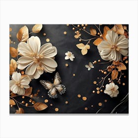 Luxurious Background With Flowers, Leaves And Butterflies 4 Canvas Print