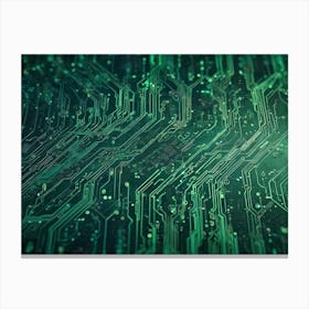 Abstract Close Up Of A Circuit Board With Intricate Patterns And Glowing Green Lines 1 Canvas Print