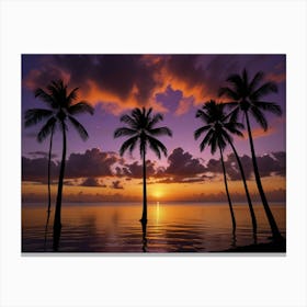 Sunset With Palm Trees 4 Canvas Print