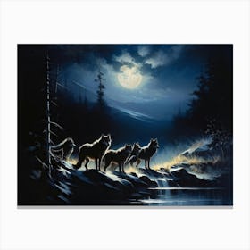 A Pack Of Wolves Silhouetted Under A Full Moon Their Howls Amalgamating With The Wailing Wind Amid (6) Canvas Print