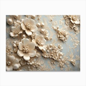 3d Ornate Cascade of Pearl Flowers Over a Vintage European Tapestry Canvas Print