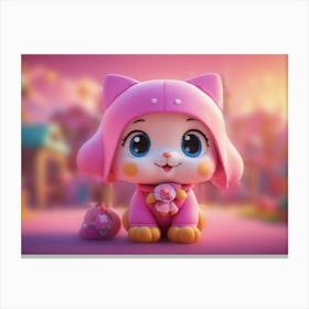 Cute Pink Cartoon In Dreamland 3d Rendering Generated By Ai Canvas Print