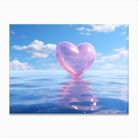 Pink Heart Floating In Water Canvas Print
