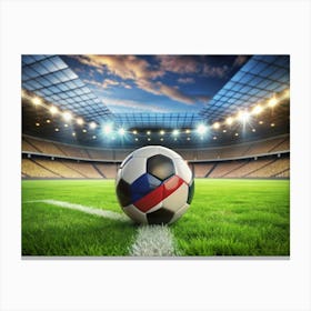 Soccer Ball With French Flag Design On A Stadium Field Canvas Print