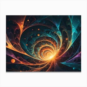 An Abstract Fractal Design Swirling Inwards With A Glowing Center, In Shades Of Blue, Orange, And Purple 1 Canvas Print