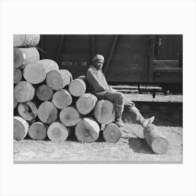 Resting On Pile Of Logs To Be Loaded Into Box Car, Eudora, Arkansas, These Logs Will Be Shipped To Tallulah, Louisiana Canvas Print