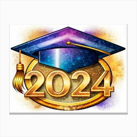 Graduation Cap And 2024 On A Golden Circle Canvas Print