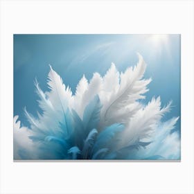 A Beautiful And Delicate Image Of White And Blue Feathers Against A Blue Sky With A Bright Sun Shining Canvas Print