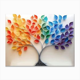 Vibrant 3d Tree Abstraction Colorful Leaves Adorn Elegant Branches 2 Canvas Print