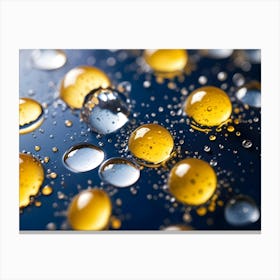 A Macro Photograph Of Water Droplets On A Blue Surface Canvas Print