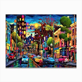 Vancouver Local Time - City Street At Night Canvas Print