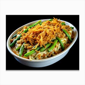 Green Bean Casserole With Crispy Onions In A White Dish Canvas Print