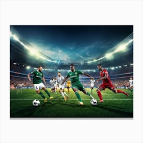 A Dynamic Ultra Realistic Digital Render Of Professional Soccer Championship Game Showcasing A Tea Canvas Print