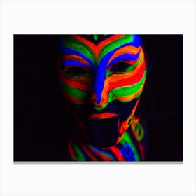 Woman With Make Up Art Of Glowing Uv Fluorescent Powder Canvas Print