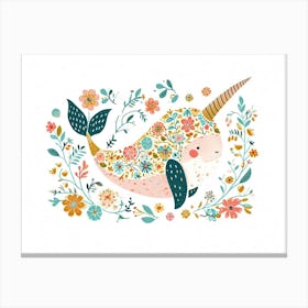 Little Floral Narwhal 2 Canvas Print