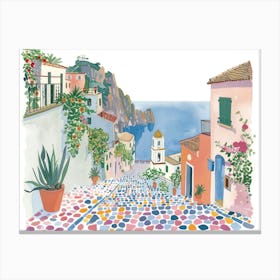 Positano Street Landscape Watercolour Canvas Print