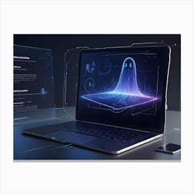 A Ghost Like Figure Is Digitally Rendered On A Laptop Screen, Appearing To Emerge From The Device, Representing Cybersecurity And Digital Threats Canvas Print