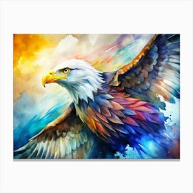 Watercolor Style Bald Eagle In Flight Canvas Print