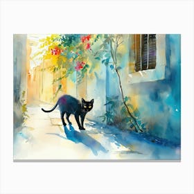 Tel Aviv, Israel   Cat In Street Art Watercolour Painting 3 Canvas Print