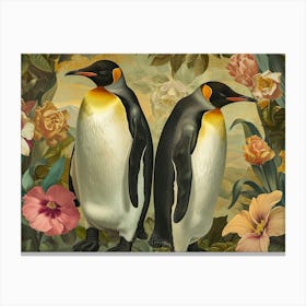 Floral Animal Illustration Emperor Penguin 2 Canvas Print