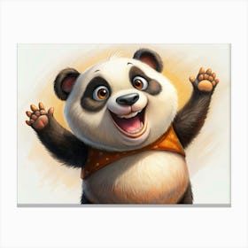 Happy Panda With Big Smile And Orange Scarf Canvas Print