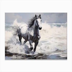 A Horse Oil Painting In Punalu U Beach Hawaii, Usa, Landscape 4 Canvas Print