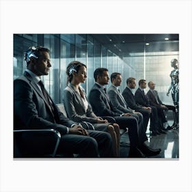 A Diverse Group Of Professionals With Varied Expressions Of Anticipation And Frustration Idled In A (2) Canvas Print