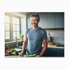 Healthy Man In Kitchen 3 Canvas Print