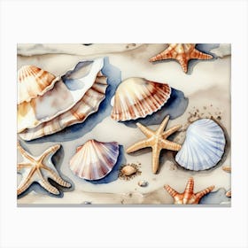 Seashells on the beach, watercolor painting 12 Canvas Print