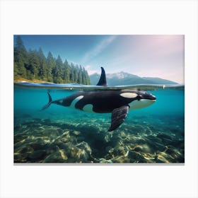 Realistic Photography Of Orca Whale Fin Submerged Out Of The Water Canvas Print