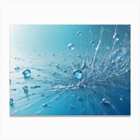 Water Droplets Splashing And Creating A Crown Like Effect On A Blue Surface With A Soft Light Canvas Print