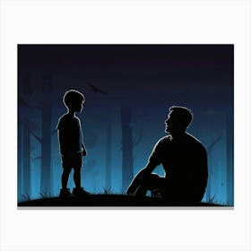 Silhouette Of Father And Son Father's Day Canvas Print