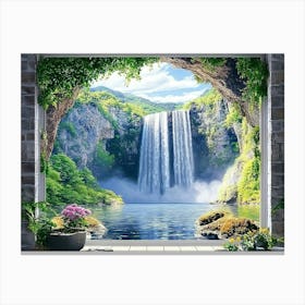 3d Art with a View of the Waterfall Canvas Print