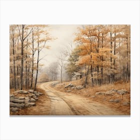 A Painting Of Country Road Through Woods In Autumn 13 Canvas Print